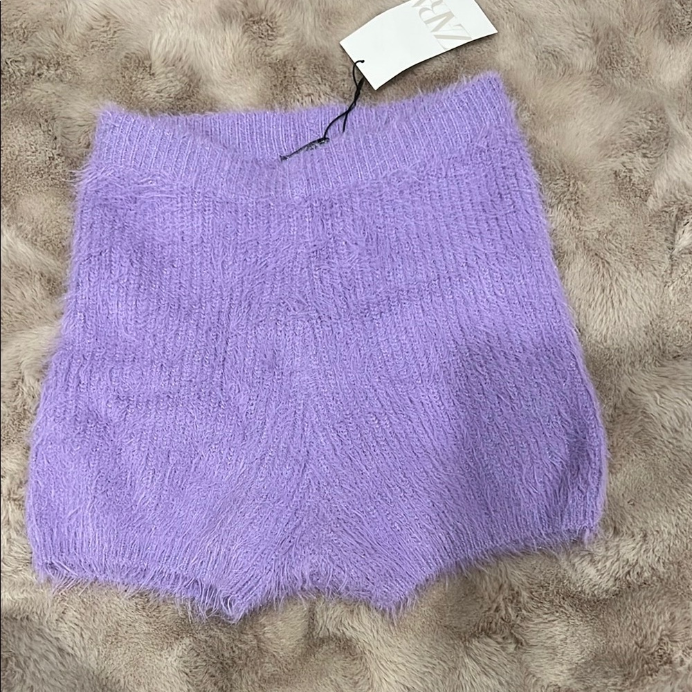 Zara Purple Fuzzy Knit Shorts